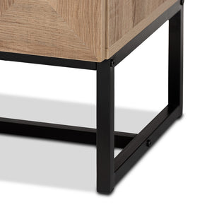 Baxton Studio Darien Modern And Contemporary Natural Brown Finished Wood And Black Metal 2-Door Storage Cabinet