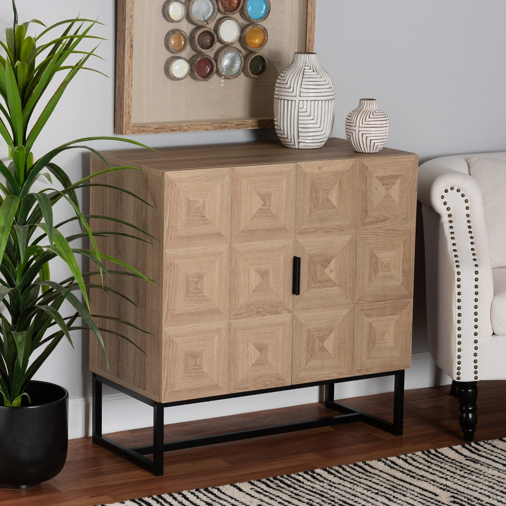 Baxton Studio Darien Modern And Contemporary Natural Brown Finished Wood And Black Metal 2-Door Storage Cabinet