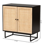 Load image into Gallery viewer, Baxton Studio Declan Mid-Century Modern Espresso Brown Finished Wood And Natural Rattan 2-Door Storage Cabinet
