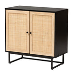 Load image into Gallery viewer, Baxton Studio Declan Mid-Century Modern Espresso Brown Finished Wood And Natural Rattan 2-Door Storage Cabinet
