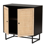 Load image into Gallery viewer, Baxton Studio Declan Mid-Century Modern Espresso Brown Finished Wood And Natural Rattan 2-Door Storage Cabinet
