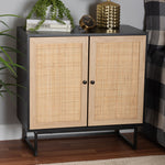 Load image into Gallery viewer, Baxton Studio Declan Mid-Century Modern Espresso Brown Finished Wood And Natural Rattan 2-Door Storage Cabinet
