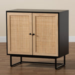 Load image into Gallery viewer, Baxton Studio Declan Mid-Century Modern Espresso Brown Finished Wood And Natural Rattan 2-Door Storage Cabinet
