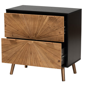 Baxton Studio Richardson Mid-Century Transitional Two-Tone Black And Natural Brown Finished Wood 2-Drawer Storage Cabinet