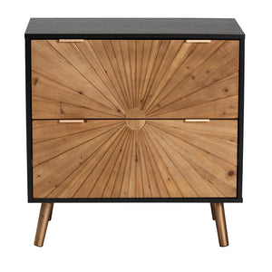 Baxton Studio Richardson Mid-Century Transitional Two-Tone Black And Natural Brown Finished Wood 2-Drawer Storage Cabinet