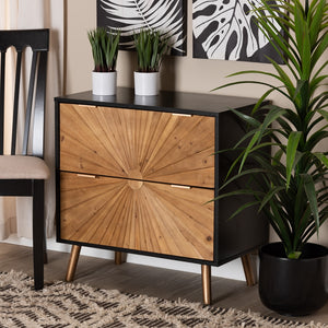 Baxton Studio Richardson Mid-Century Transitional Two-Tone Black And Natural Brown Finished Wood 2-Drawer Storage Cabinet