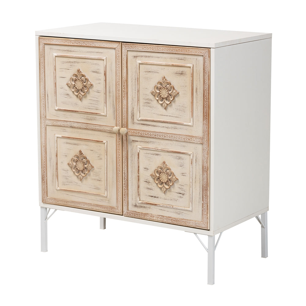 Baxton Studio Favian Classic And Traditional Two-Tone White And Weathered Brown Finished Wood And White Metal 2-Door Sideboard