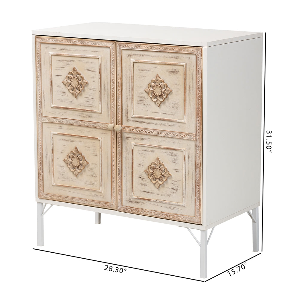 Baxton Studio Favian Classic And Traditional Two-Tone White And Weathered Brown Finished Wood And White Metal 2-Door Sideboard