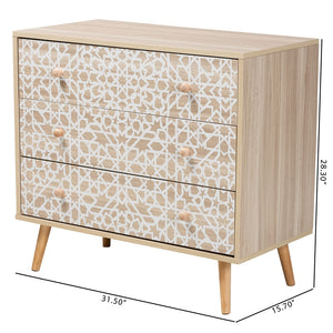 Baxton Studio Beau Mid-Century Modern Transitional Two-Tone White And Oak Brown Finished Wood 3-Drawer Storage Cabinet