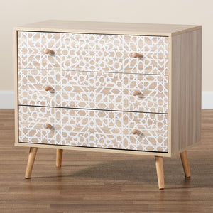 Baxton Studio Beau Mid-Century Modern Transitional Two-Tone White And Oak Brown Finished Wood 3-Drawer Storage Cabinet