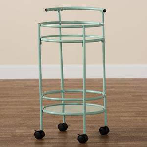 Baxton Studio Newell Mid-Century Modern Mint Green Finished Metal 2-Tier Kitchen Cart