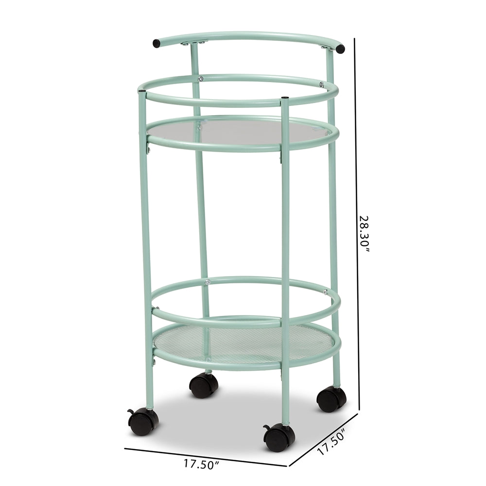 Baxton Studio Newell Mid-Century Modern Mint Green Finished Metal 2-Tier Kitchen Cart