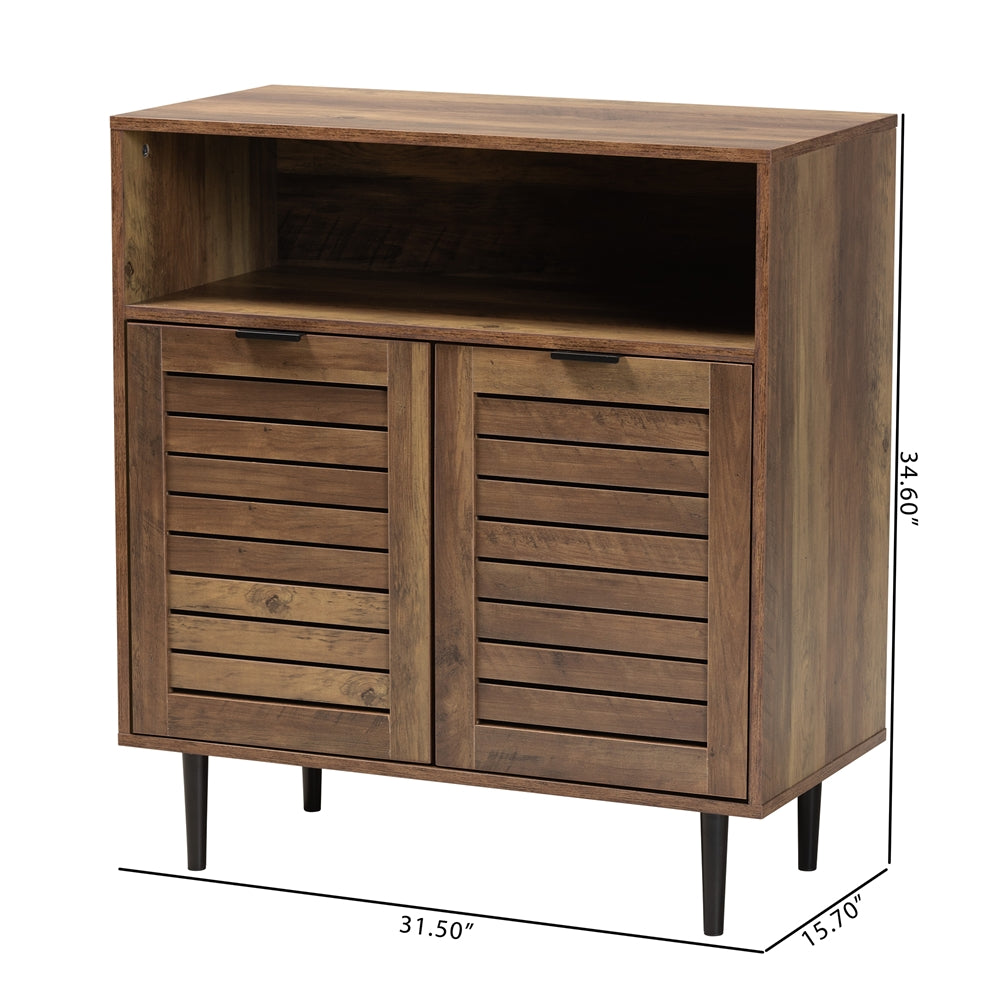 Baxton Studio Baylah Mid-Century Modern Natural Brown Finished Wood And Black Metal 2-Door Sideboard