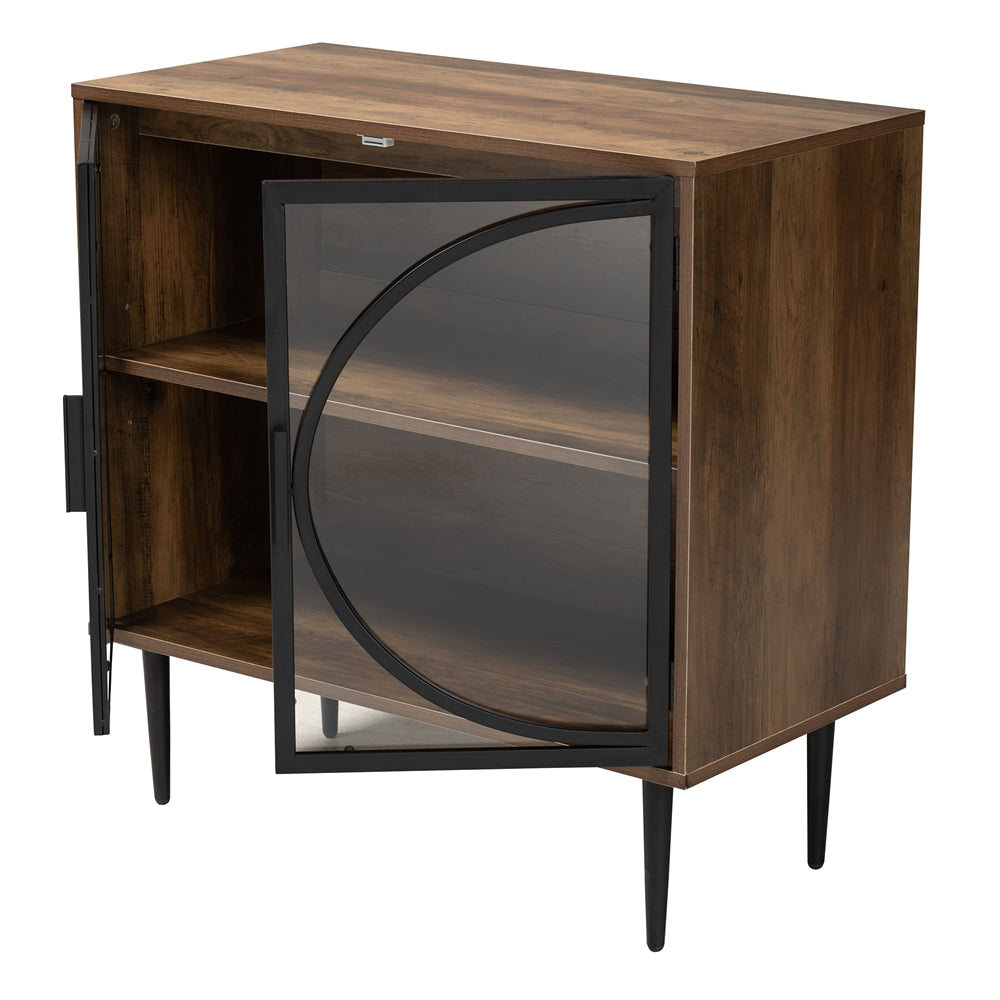 Baxton Studio Carter Mid-Century Modern Industrial Walnut Brown Finished Wood And Black Metal 2-Door Sideboard