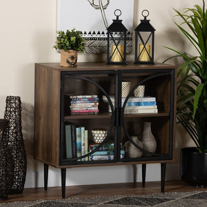 Baxton Studio Carter Mid-Century Modern Industrial Walnut Brown Finished Wood And Black Metal 2-Door Sideboard