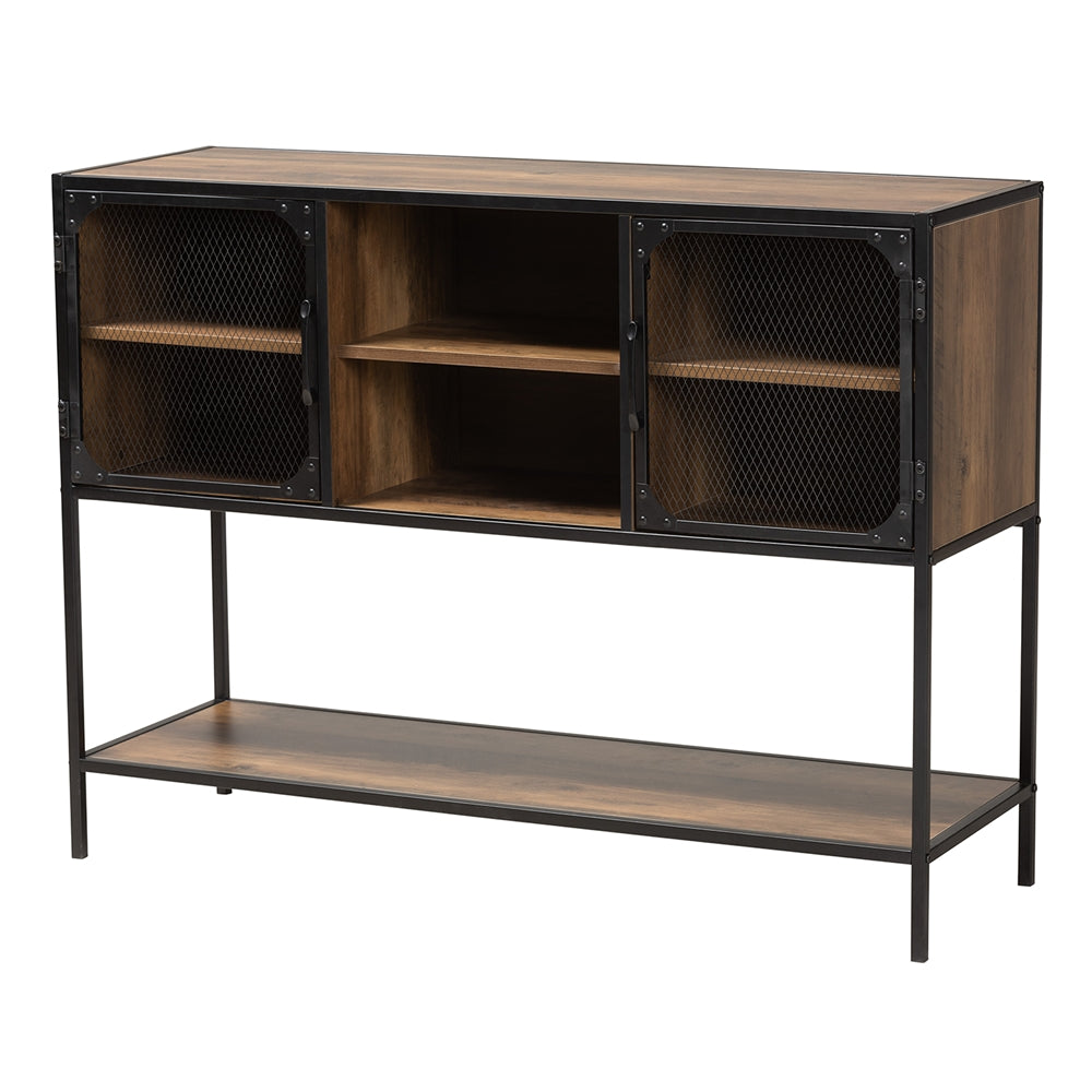 Baxton Studio Cardea Modern Industrial Walnut Brown Finished Wood And Black Metal 2-Door Sideboard