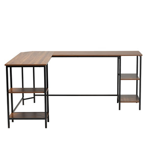 Baxton Studio Lydia Modern Walnut Brown Finished Wood And Black Metal L-Shaped Corner Desk With Shelves