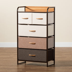 Baxton Studio Volkan Modern Multi-Colored Fabric Upholstered And Black Metal 5-Drawer Storage Cabinet