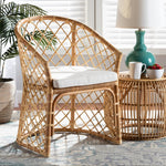 Load image into Gallery viewer, Baxton Studio Orchard Modern Bohemian White Fabric Upholstered And Natural Brown Rattan Dining Chair
