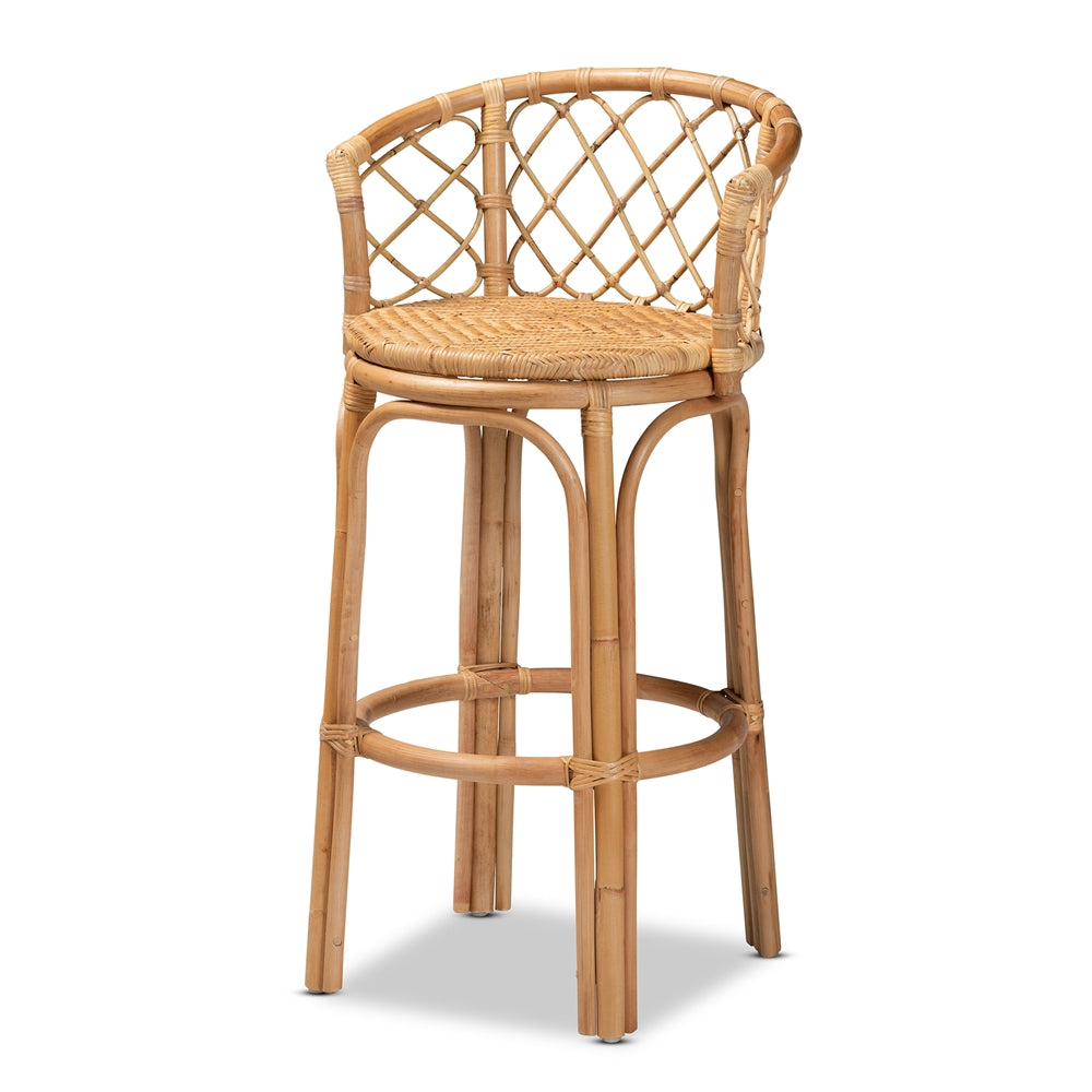 Baxton Studio Orchard Modern Bohemian Natural Brown Rattan Bar Stool