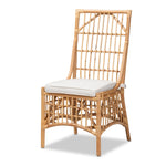 Load image into Gallery viewer, Baxton Studio Rose Modern Bohemian White Fabric Upholstered And Natural Brown Rattan Dining Chair
