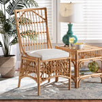 Load image into Gallery viewer, Baxton Studio Rose Modern Bohemian White Fabric Upholstered And Natural Brown Rattan Dining Chair
