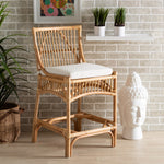 Load image into Gallery viewer, Baxton Studio Rose Modern Bohemian White Fabric Upholstered And Natural Brown Rattan Counter Stool
