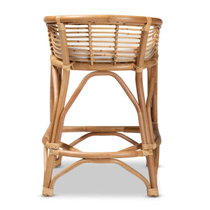 Baxton Studio Maverick Modern Bohemian White Fabric Upholstered And Natural Brown Rattan Counter Stool