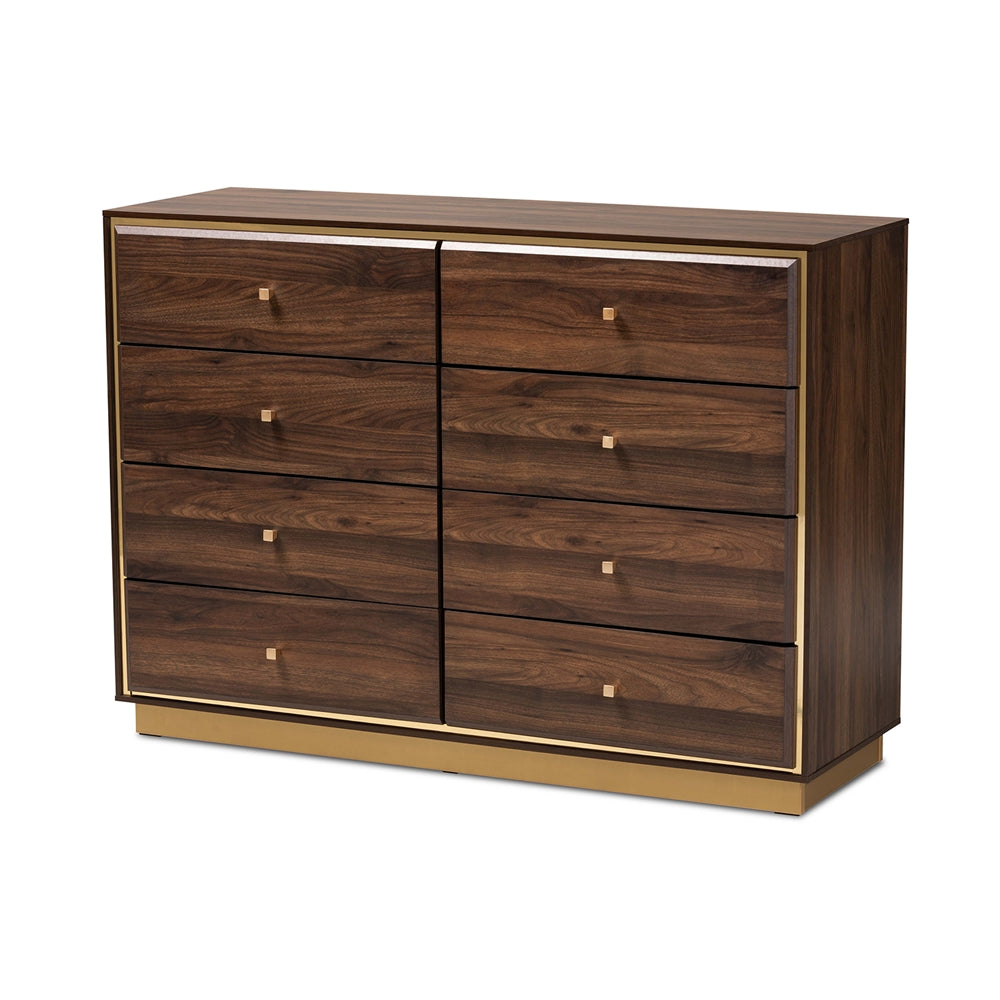 Baxton Studio Cormac Modern And Contemporary Walnut Brown Finished Wood And Gold Metal 8-Drawer Dresser