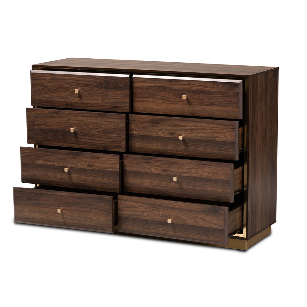 Baxton Studio Cormac Modern And Contemporary Walnut Brown Finished Wood And Gold Metal 8-Drawer Dresser