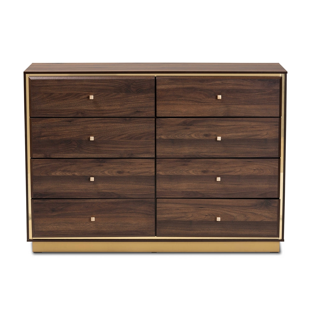 Baxton Studio Cormac Modern And Contemporary Walnut Brown Finished Wood And Gold Metal 8-Drawer Dresser