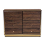 Load image into Gallery viewer, Baxton Studio Cormac Modern And Contemporary Walnut Brown Finished Wood And Gold Metal 8-Drawer Dresser
