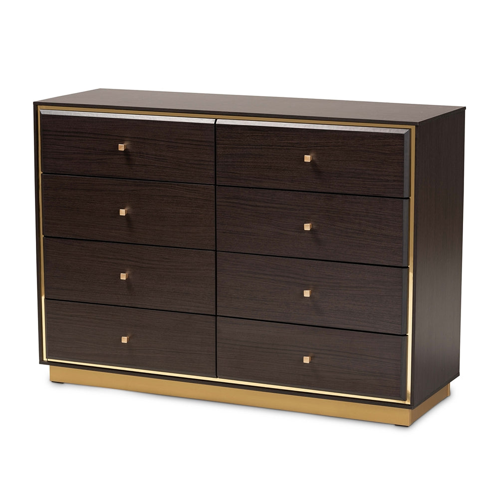 Baxton Studio Cormac Modern And Contemporary Espresso Brown Finished Wood And Gold Metal 8-Drawer Dresser