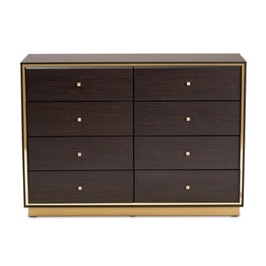 Baxton Studio Cormac Modern And Contemporary Espresso Brown Finished Wood And Gold Metal 8-Drawer Dresser