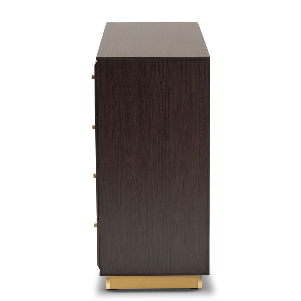 Baxton Studio Cormac Modern And Contemporary Espresso Brown Finished Wood And Gold Metal 8-Drawer Dresser