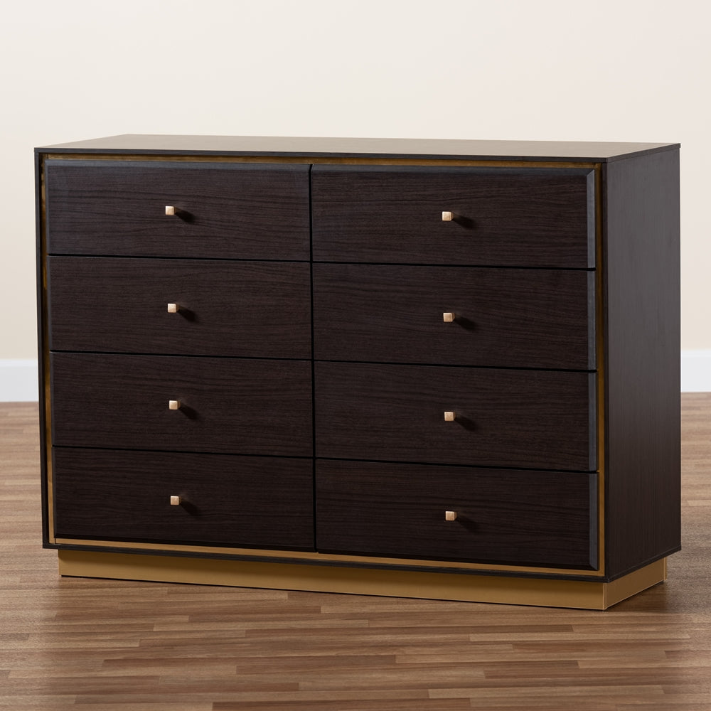 Baxton Studio Cormac Modern And Contemporary Espresso Brown Finished Wood And Gold Metal 8-Drawer Dresser