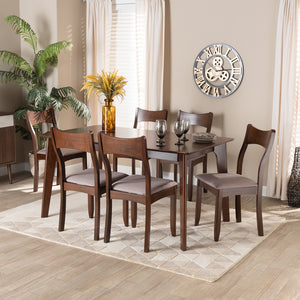 Baxton Studio Adreana Mid-Century Modern Warm Grey Fabric And Dark Brown Finished Wood 7-Piece Dining Set