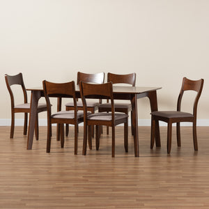 Baxton Studio Adreana Mid-Century Modern Warm Grey Fabric And Dark Brown Finished Wood 7-Piece Dining Set