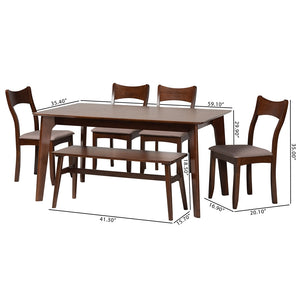 Baxton Studio Adreana Mid-Century Modern Warm Grey Fabric And Dark Brown Finished Wood 6-Piece Dining Set