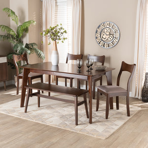 Baxton Studio Adreana Mid-Century Modern Warm Grey Fabric And Dark Brown Finished Wood 6-Piece Dining Set