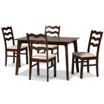 Load image into Gallery viewer, Baxton Studio Amara Mid-Century Modern Cream Fabric And Dark Brown Finished Wood 5-Piece Dining Set
