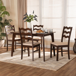 Baxton Studio Amara Mid-Century Modern Cream Fabric And Dark Brown Finished Wood 5-Piece Dining Set