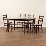 Load image into Gallery viewer, Baxton Studio Amara Mid-Century Modern Cream Fabric And Dark Brown Finished Wood 6-Piece Dining Set
