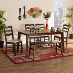 Load image into Gallery viewer, Baxton Studio Amara Mid-Century Modern Cream Fabric And Dark Brown Finished Wood 6-Piece Dining Set
