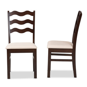 Baxton Studio Amara Mid-Century Modern Cream Fabric And Dark Brown Finished Wood 2-Piece Dining Chair Set