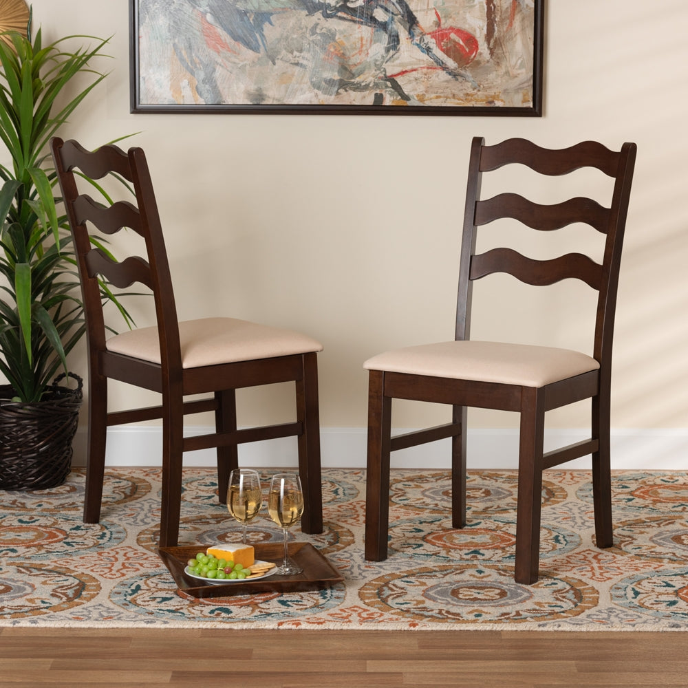 Baxton Studio Amara Mid-Century Modern Cream Fabric And Dark Brown Finished Wood 2-Piece Dining Chair Set