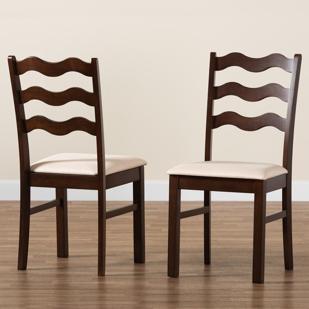 Baxton Studio Amara Mid-Century Modern Cream Fabric And Dark Brown Finished Wood 2-Piece Dining Chair Set