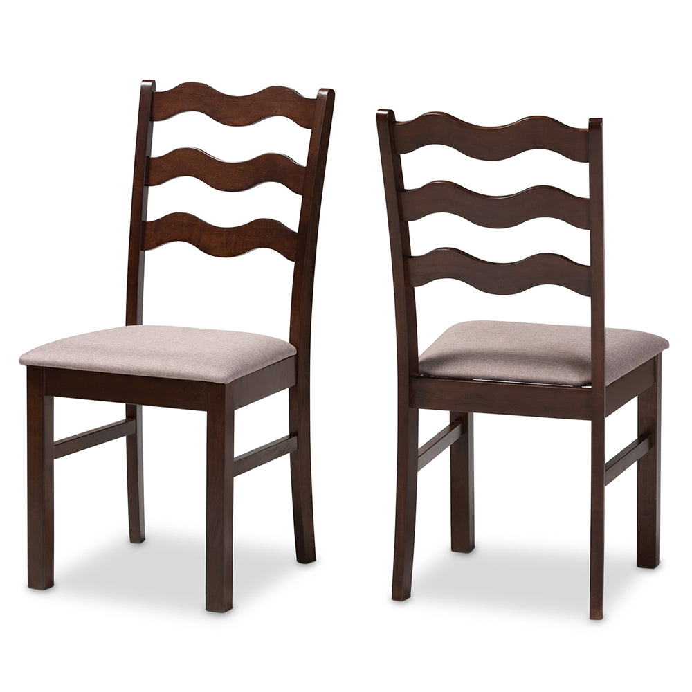 Baxton Studio Amara Mid-Century Modern Warm Grey Fabric And Dark Brown Finished Wood 2-Piece Dining Chair Set