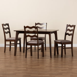 Baxton Studio Amara Mid-Century Modern Warm Grey Fabric And Dark Brown Finished Wood 5-Piece Dining Set