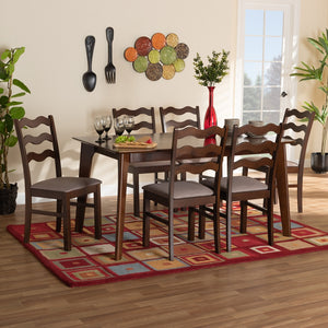 Baxton Studio Amara Mid-Century Modern Warm Grey Fabric And Dark Brown Finished Wood 7-Piece Dining Set